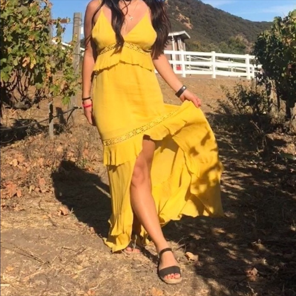 Yellow Lace Insert Maxi Dress